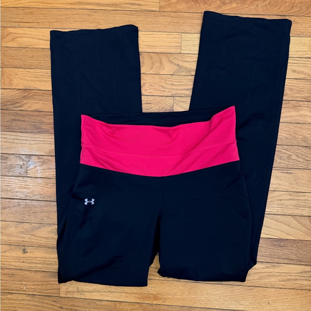 Under Armour Women's Black Leggings with Pink Waistband large